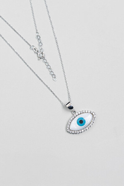 So CHIC... Nazar Tılsımı 18 Ayar Beyaz Altın Kaplama 44 Cm Gümüş Kolye