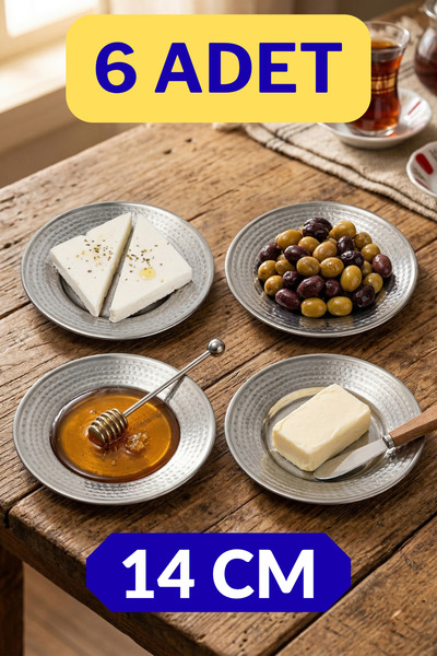 Binbir Trend Paslanmaz Krom Çelik Dövme Desenli Kahvaltı Tabağı ve Meze Tabağ...
