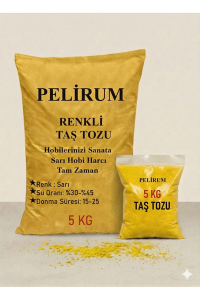 Pelirum Renkli Taş Tozu 5 KG - Sarı Hobi Harcı - Beton Obje Yapımı İçin Yükse...