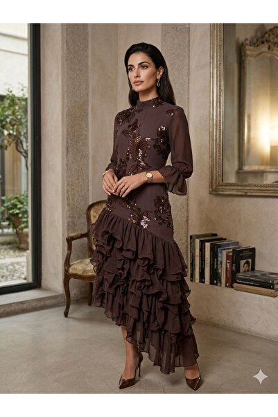 Pyramid masterpieces Nasaiy Mid-Length Dress with Elegant Ruffles