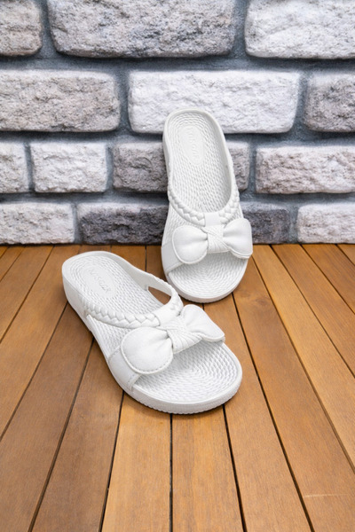 KAŞGAR 5'li Paket Kadın Fiyonklu Kaydırmaz Rahat Taban Plaj Balkon Bahçe Teras Banyo Terliği