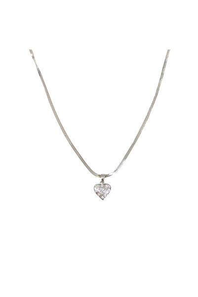 Güler Yüzlü Silver Steel 11 mm Heart Flat Chain Necklace 40+5 cm White