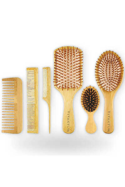 Vivaryon Set Perii si Piepteni pentru par din bambus, Aranjare par, descurcar...