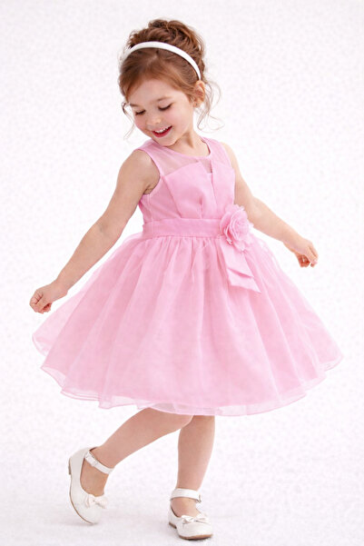 DUBAİ ÇOCUK Girl's Tulle Evening Dress with Floral Detail, White, Stylish Design