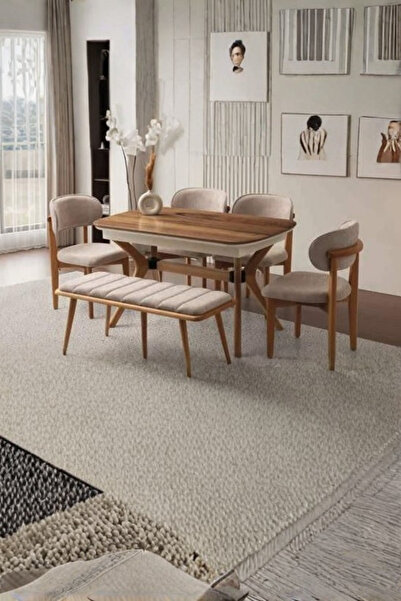 Savita Home Çınar Masa 130+35x80 Valencia Ahşap Ayak Naturel Bukle 147 Sandal...