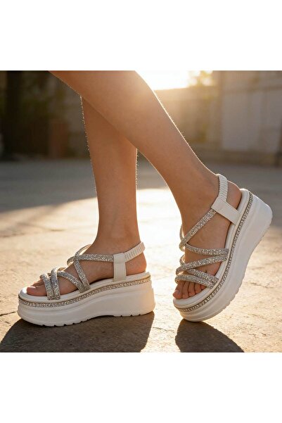 Tmall Women's Sandals, faux leather, platform, SA106, white