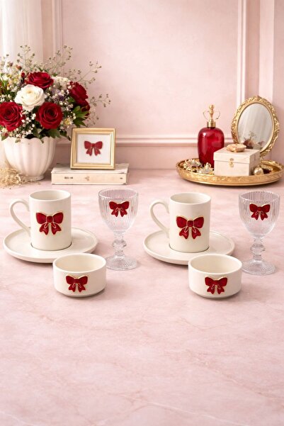 YzHome 2-Person Porcelain Ribbon Cup Set and 2 Porcelain Ribbon Turkish Delig...