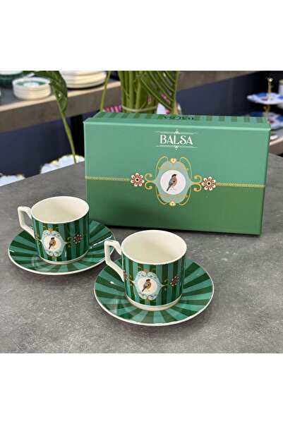 Doğudeko Lux Porcelain Bird 2-Piece Cup Set Green