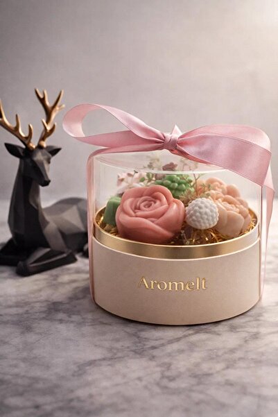 Aromelt El Yapımı Hediye Seti – %100 Doğal Soya Mum Çiçek Sepeti
