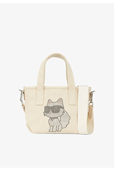Karl Lagerfeld SMALL IKON CHOUPETTE RHINESTONES - Canvas Bag - beige