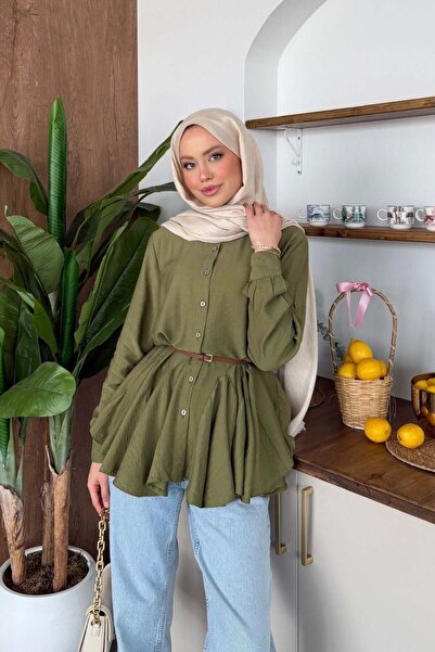 Şulemoda Giyim Λινό πουκάμισο Χακί