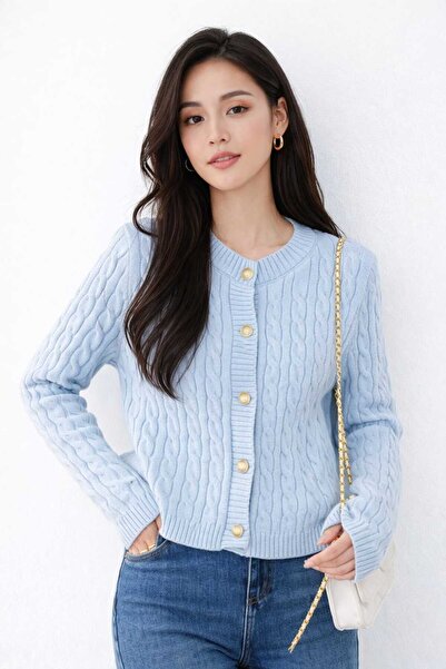 Noa&Noa Buttoned Knitwear Cardigan with Hair Braid Detail