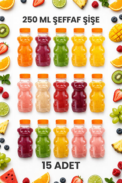 M&B WATER BOTTLE 15 Adet Boş Ayıcık Şişe – 250 ml Turuncu Kapaklı, Okul ve Pi...