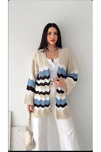 Noa&Noa Women's Multi-Color Detailed Long Sleeve Knitwear Cardigan