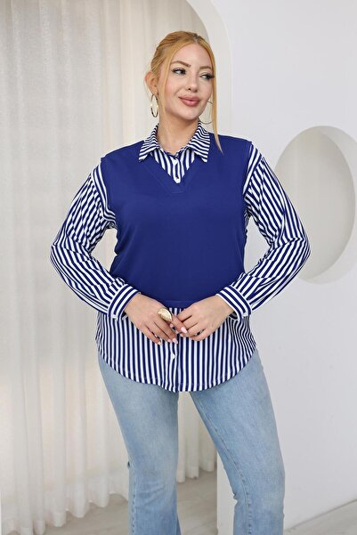 Siyezen Plus Size Sweater Detailed Shirt
