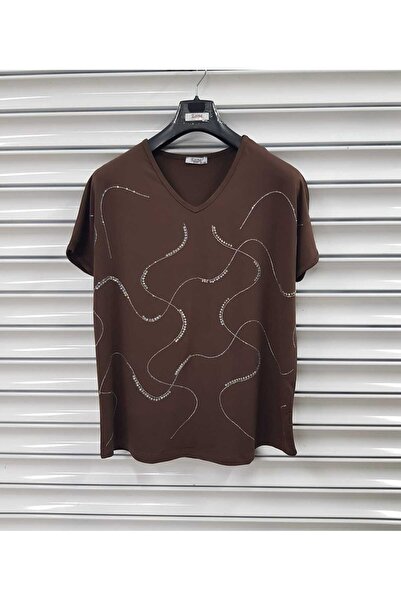 Esina Bluză de damă cu decolteu în V și detalii din viscoză