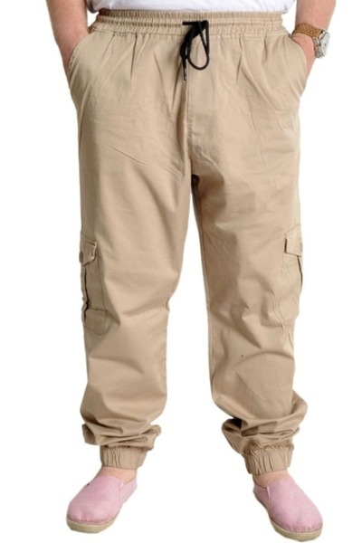 cusseli Plus Size Linen Cargo Jogger Valencia 21911 Beige