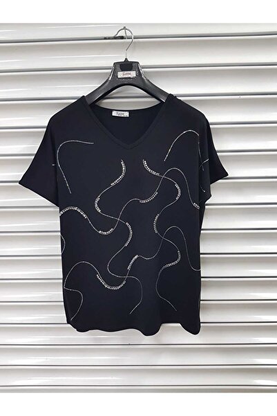 Esina Bluză de damă cu decolteu în V și detalii din viscoză