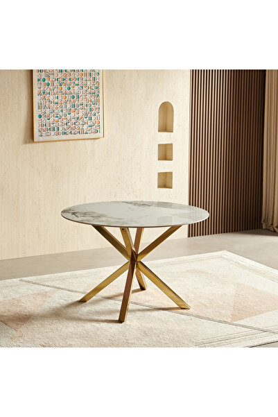 Home Box Welwick 4-Seater Round Sintered Stone Top Dining Table