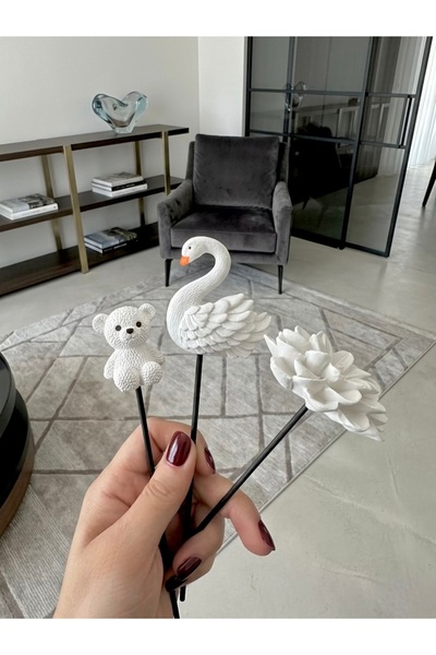 YASMELLA HOME Zarif Kuğu, Çiçek & Ayıcık Figürlü Dekoratif Koku Ve Saksı Çubuğu