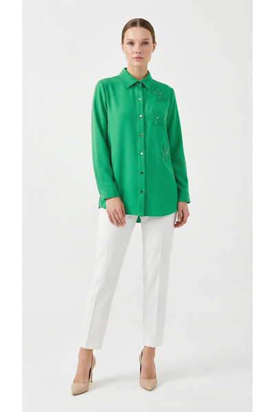 Şeker Portakalım 3D Figure Detailed Long Hijab Shirt Tunic Green