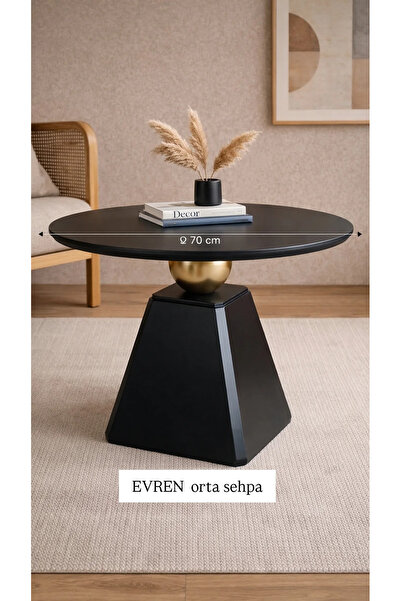 Gold Design EVREN model Orta sehpa siyah-gold 70 cm çap mdf lake boya birinci...