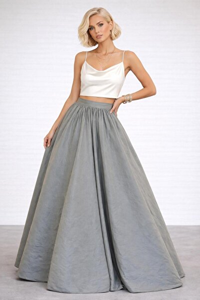 ALYEL NAKER High Waist Glacier Taffeta Maxi Stylish Skirt