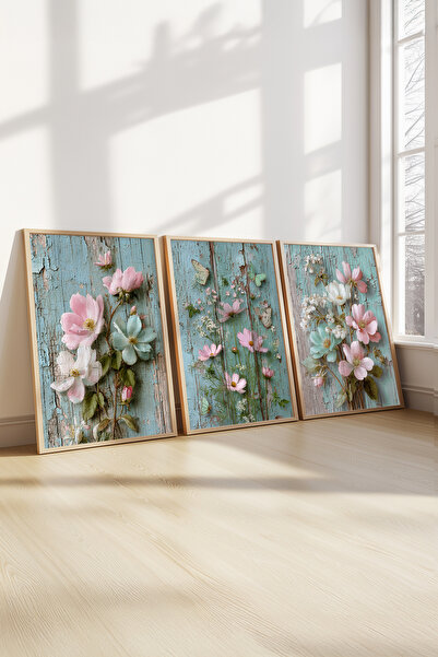 STARYUNA Set de trei tablouri cu aspect vintage, cu tematică florală și rame ...