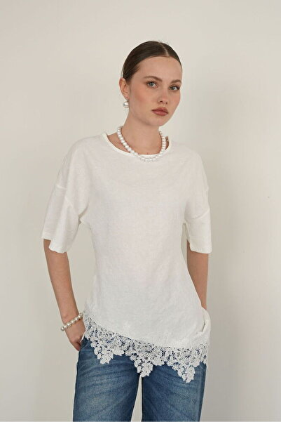 VERYMODA D 2992 Skirt End Dsntel Crew Neck T-Shirt - Cream |   D2992