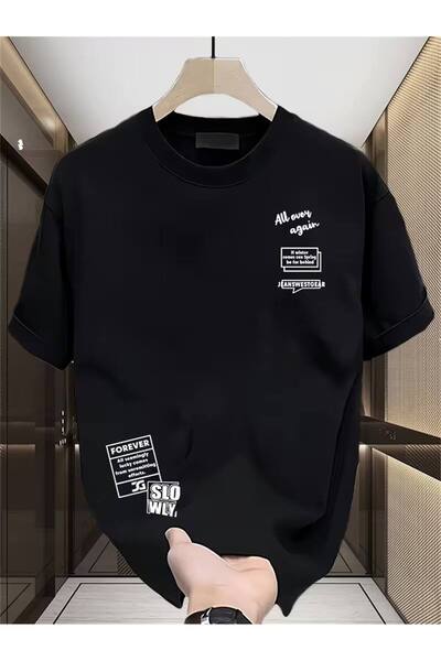 CLASSY.MODA Μαύρο Unisex Oversize T-shirt με στάμπα, Ανδρικό Γυναικείο, Άνετη...