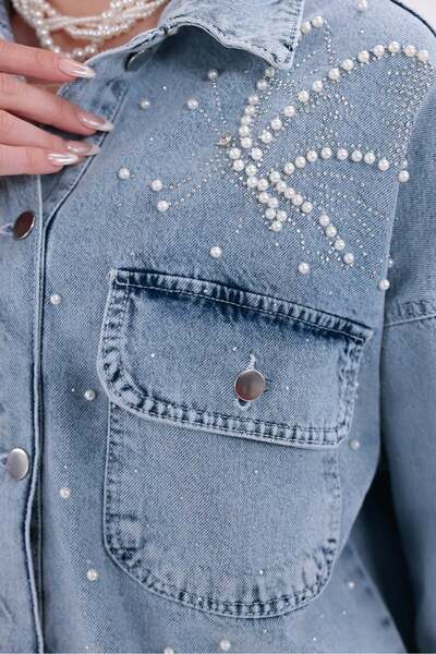 Yeys Shop Taş İnci Geçişli Cepli Denim Ceket