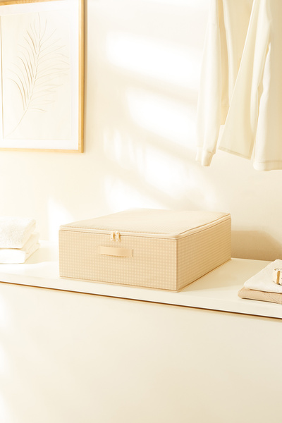 Homewave Organizator de valiză bej Gingham, cutie cu suport, 45x55x18