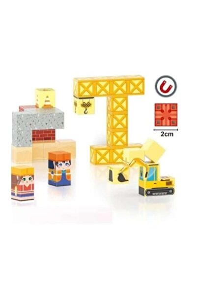 MASHASHOP Blocuri magnetice de construcție, tip Minecraft, 38 de piese, galbe...