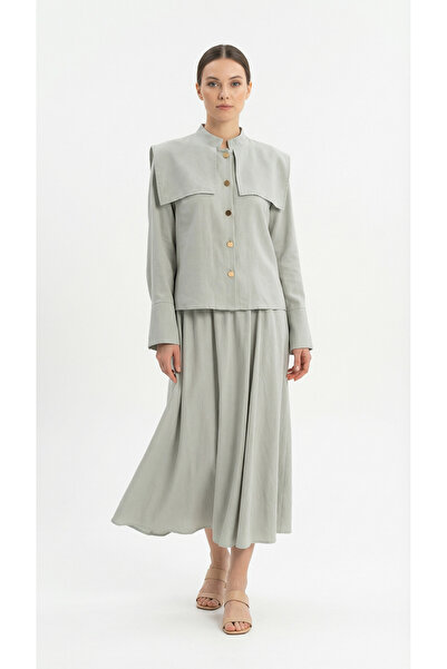 Şeker Portakalım Two-Piece Lyocell Top and Skirt Set Gray