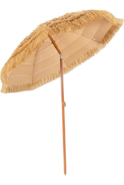 COSTWAY Umbrelă de plajă Hawaii, din paie, Ø175 cm, 30 °   Reglabil, Umbrelă ...