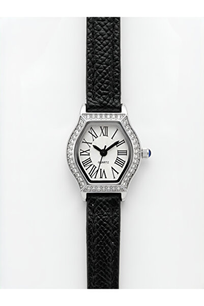 Mazzy Rodea Stone Silver Case Black Leather Cord Women's Wristwatch