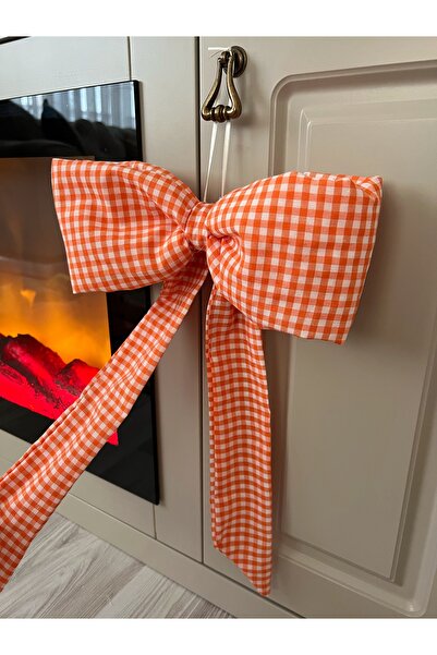 ToffyStore Orange Checked Fiber-Filled Bow