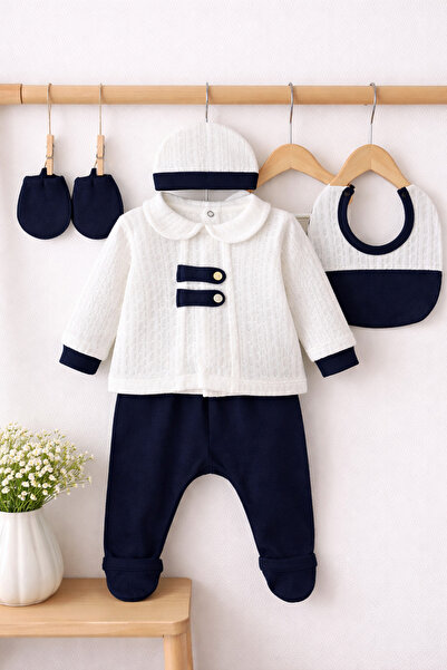 My Babies Label طقم خروج من المستشفى مكون من 5 قطع من الجاكار بتفاصيل شارات ع...