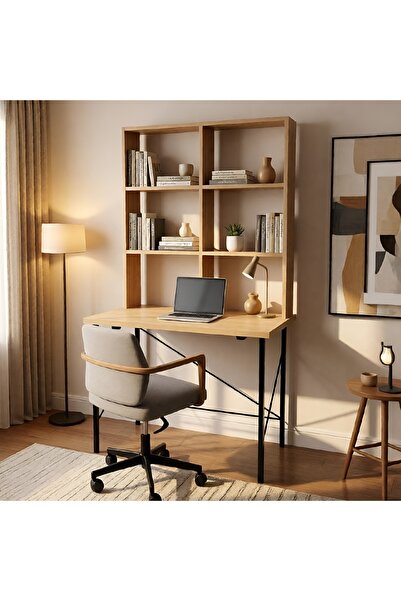 SİMA DİZAYN Modern Raflı Çalışma Masası - Fonksiyonel Kitaplıklı Bilgisayar M...