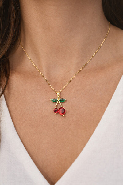 LOREZIA Women's Red Stone Cherry Necklace Gold Color Stylish Daily Minimal Ne...