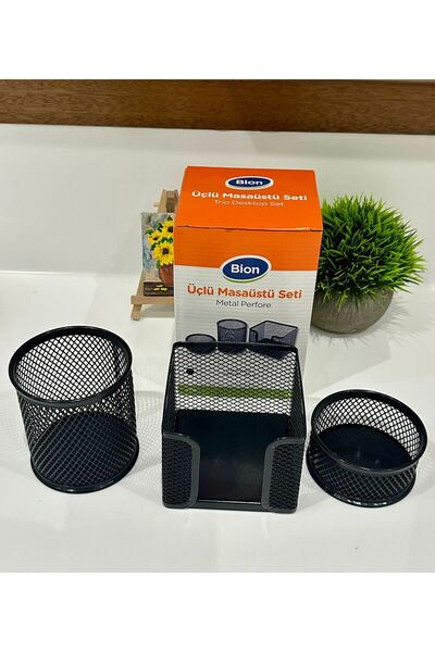 Bion Metal Desk Organizer Set 3 Pieces - Pen Holder, Note Holder, Paper Clip ...