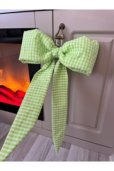 ToffyStore Peanut Green Checked Fiber Filled Bow