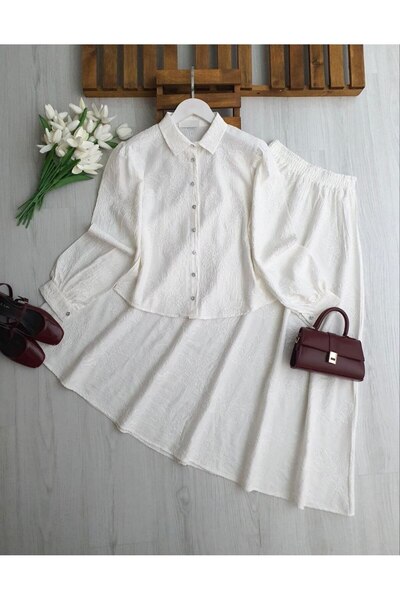 asyadabutik Γυναικείο Σετ Δύο Τεμαχίων με Φούστα και Πουκάμισο από Ύφασμα Ζακ...