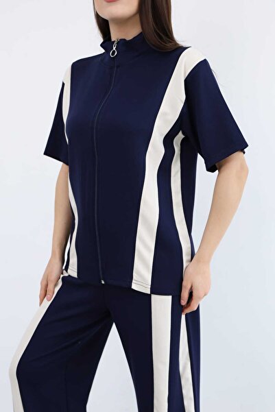 LAVRE Women's Oversize Modal Fabric Stripe Detailed Two-Piece Set - Soft Text...