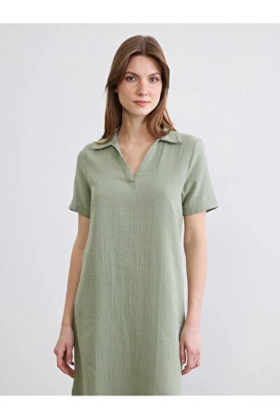 LC Waikiki Φόρεμα LCW Comfort Green Polo Collar άνοιγμα