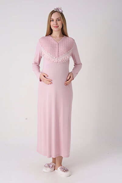 EM&FA TEKSTİL Maternity Lace Detailed Single Nightgown