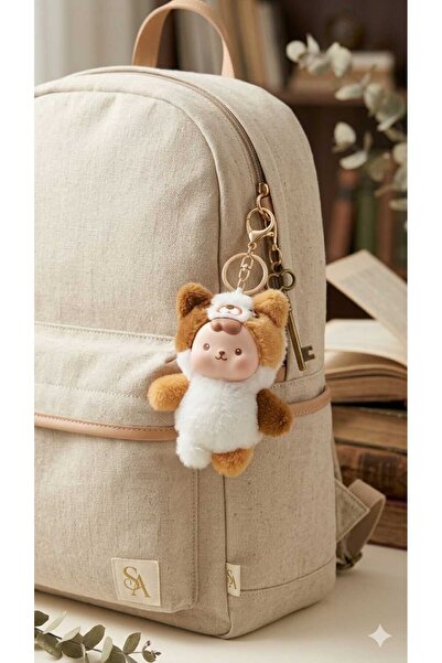 Şirin Kahverengi Ayıcık Kostümlü Peluş Bebek Anahtarlık - Yumuşak Dokulu Çant...