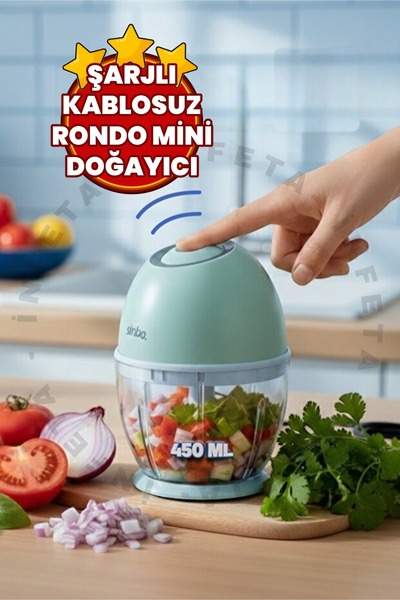 İnfeta Sinbo SHB-7503 Şarjlı Rondo Kablosuz Mini Doğrayıcı Paslanmaz Çelik Bı...