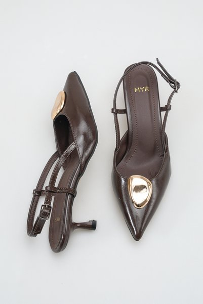meyra'nın ayakkabıları Women's Buckle Open Back Short Pointed Heeled Shoes Bitter Brown Yanki