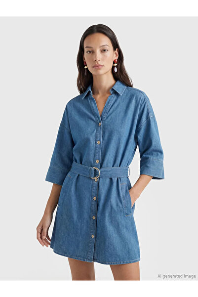 LC Waikiki Μίνι τζιν φόρεμα με γιακά πουκάμισου LCW Vision Indigo